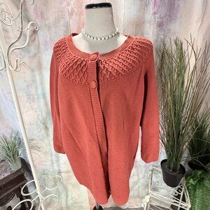 📌croft & barrow Two Button Knit Brick Brown Red Bolero Style Cardigan